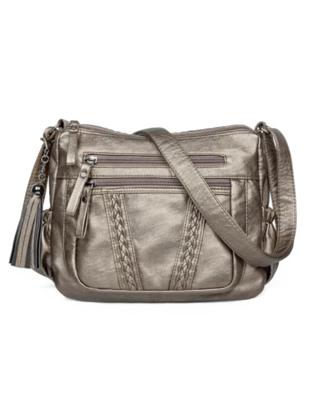 PU Leather Crossbody Bag with Tassel Adjustable Strap Multi-Pocket Hobo Purse